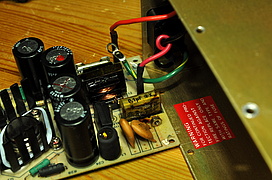 Apple II Europlus power supply unit, PCB with broken capacitor